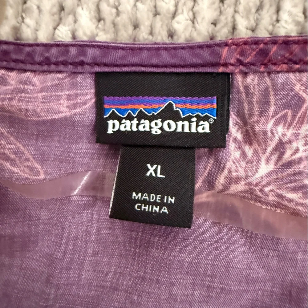 Patagonia Purple Floral V-Neck Dress XL Tencel Long‎ Sleeve Pockets Lightweight